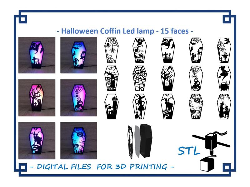 Halloween coffin LED lamp - 15 interchangeable faces