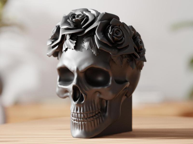 Skull & Roses Sculpture – Bold Modern Art