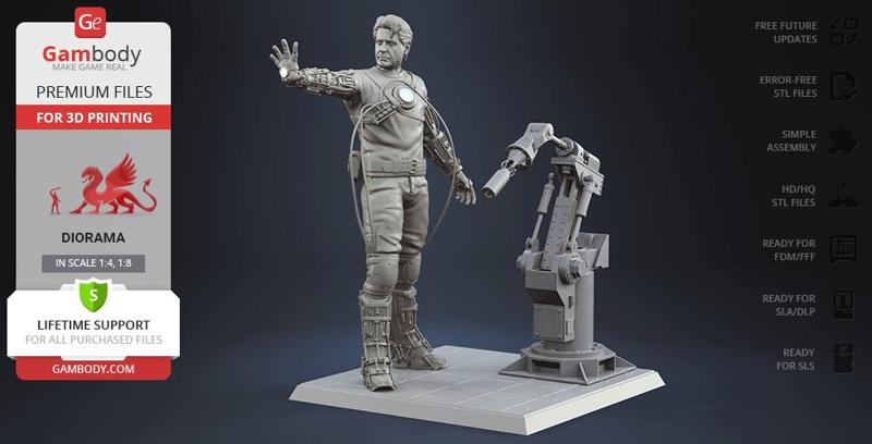 Tony Stark Mech Test Diorama STL files for 3D Printing | Assembly Model