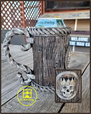Wood Koozie with Skull Shield - Wrought Iron Handle