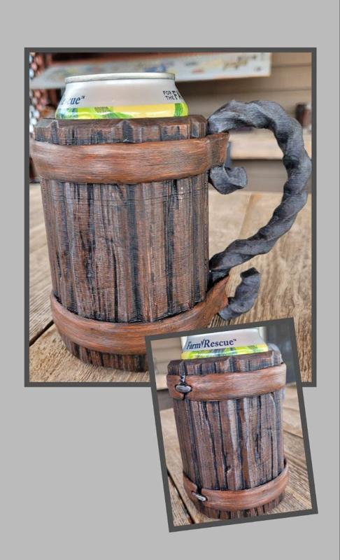 Wood Stein with Wrought Iron Handle Beer Can Koozie