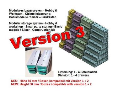 Version 3 - Modulares Lagersystem - Hobby & Werkstatt - Kleinteilelagerung; Basismodelle / Slicer - Baukasten // Modular storage system - Hobby & workshop - Small parts storage; Basic models / Slicer - Construction kit