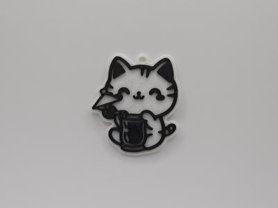 Cute Cat with Cocktail/Drink Keychain