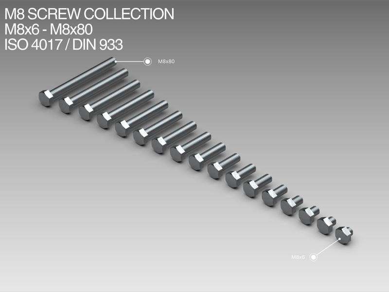 M8 Screw Collection M8x6-M8x80 ISO 4017 / DIN 933