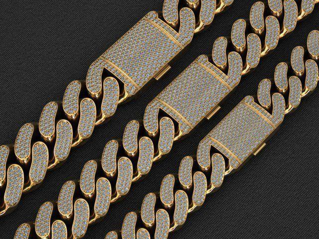 3 SIZE MIAMI CUBAN LINK CHAIN NECKLACE BRACELET 3D Model Collection