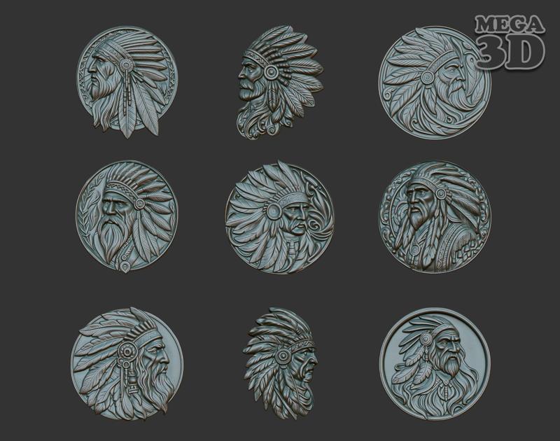 Native American Patriarch basrelief Pack 240918 3D Model Collection
