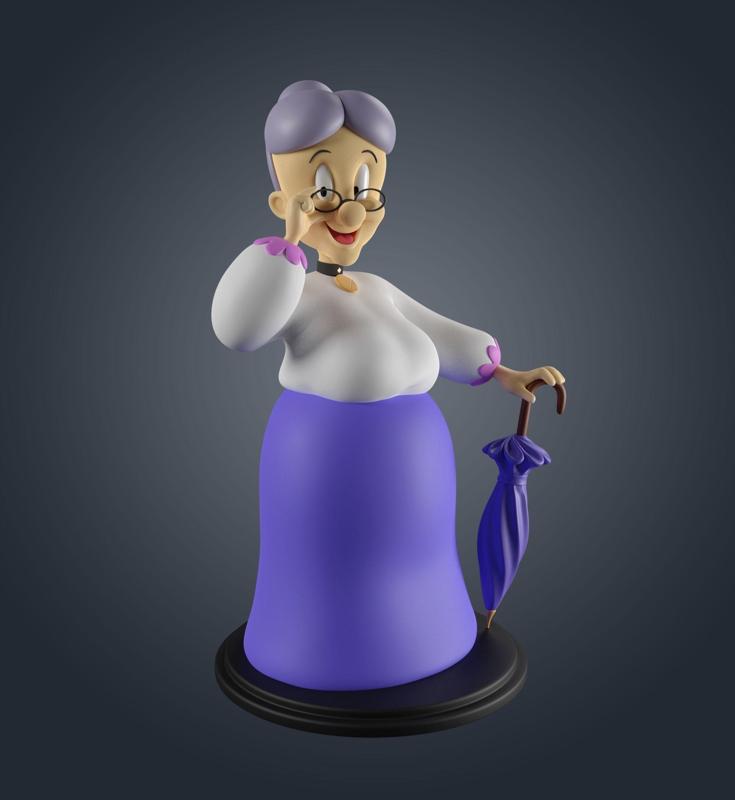 Granny statue of old lady holding umbrella