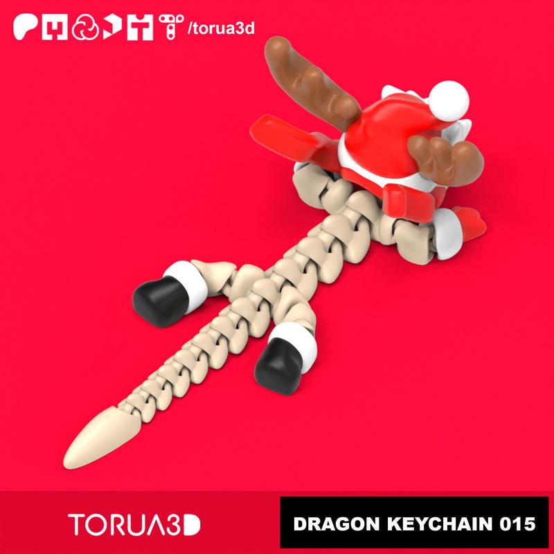 Articulated Christmas Dragon Keychain 015 - Print in place - No supports - 3mf - STL