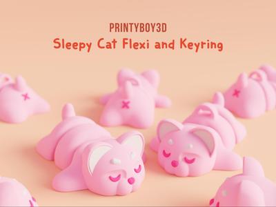 Cute Sleeping Flexi Cat & Keychain