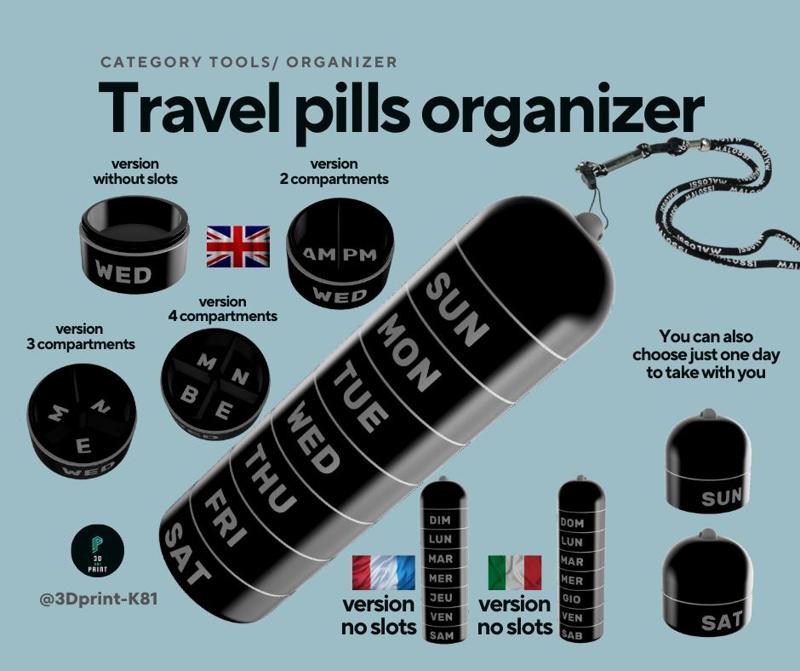 Travel pills organizer