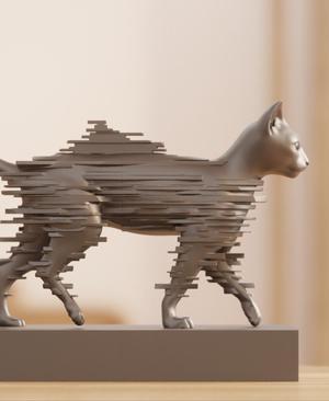 Glitchy Cat Sculpture — Playful Contemporary Desk Decor