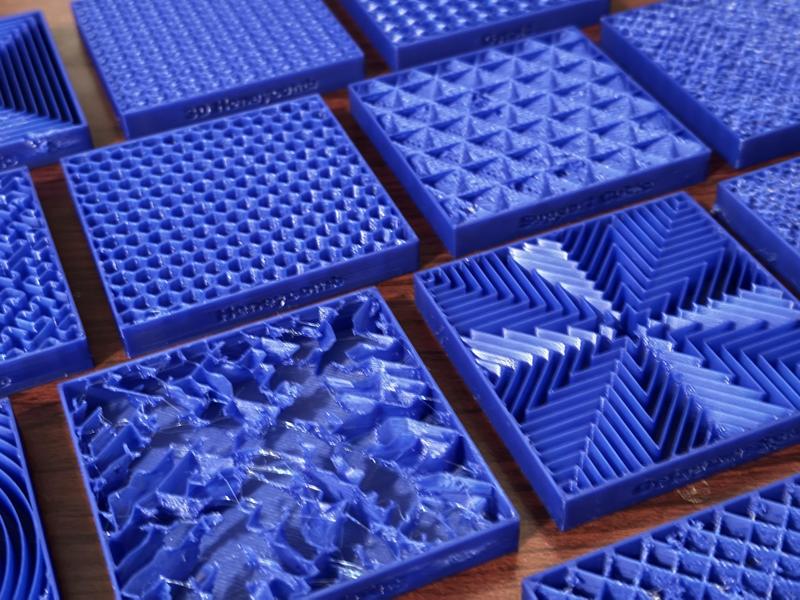 Infill test swatches for troubleshooting