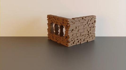 Ruined corner wall #5 with multiple windows - wargaming terrain
