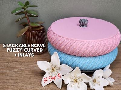 Stackable Bowl Tray - Fuzzy Curved with Inlays