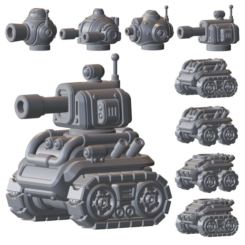 Sci-Fi Chibi Tonk Kit – 3D Printable Customizable Tank Miniatures for Tabletop Wargames