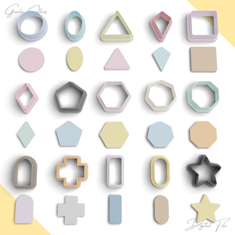 Basic Shapes Polymer Clay Cutter Package, 15 Models, 2 Cutter Version, 5 Sizes Included, No: 1003