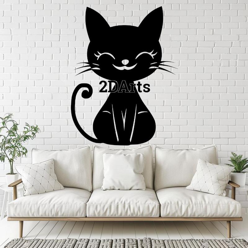 Cute Cat 2D Wall Art/Window Art - Digital STL & SVG Files for 3D Printing and Laser Cutting