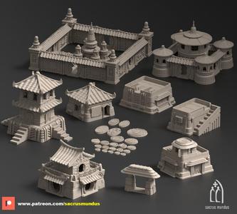Lontan. Commercial Haven. Printing Designs Bundle. Futuristic / Oriental / City / Scifi Buildings. Terrain and Scenery for Wargames