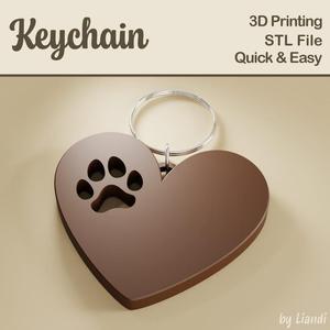Dog Paw Print Heart STL Keychain – 3D Print File, Dog Love Pawprint Keyring or Bag Charm, Digital Download for Commercial Use
