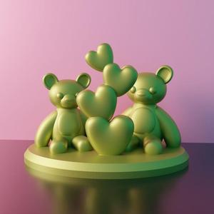 Two Teddy Bears with Tower of Hearts STL File – 3D Printable Romantic Decor & Gift