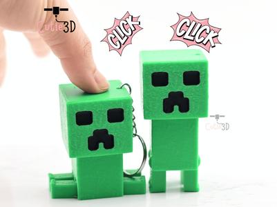 Cutie3D Articulated Minecraft Creeper Keycap Fidget Clicker Keychain - Cute Backpack Keychain