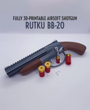 Rutku BB-20 — Fully 3D-printable airsoft shotgun with shells