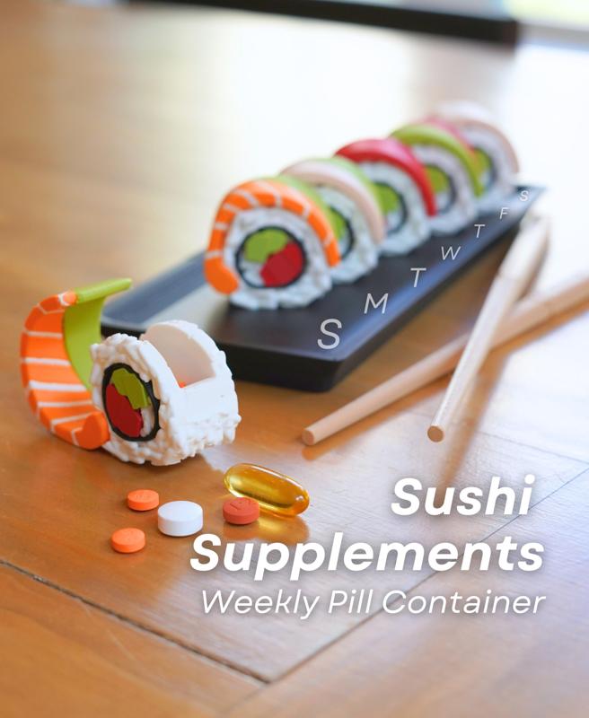Sushi Supplements - Weekly Pill container and Keychains