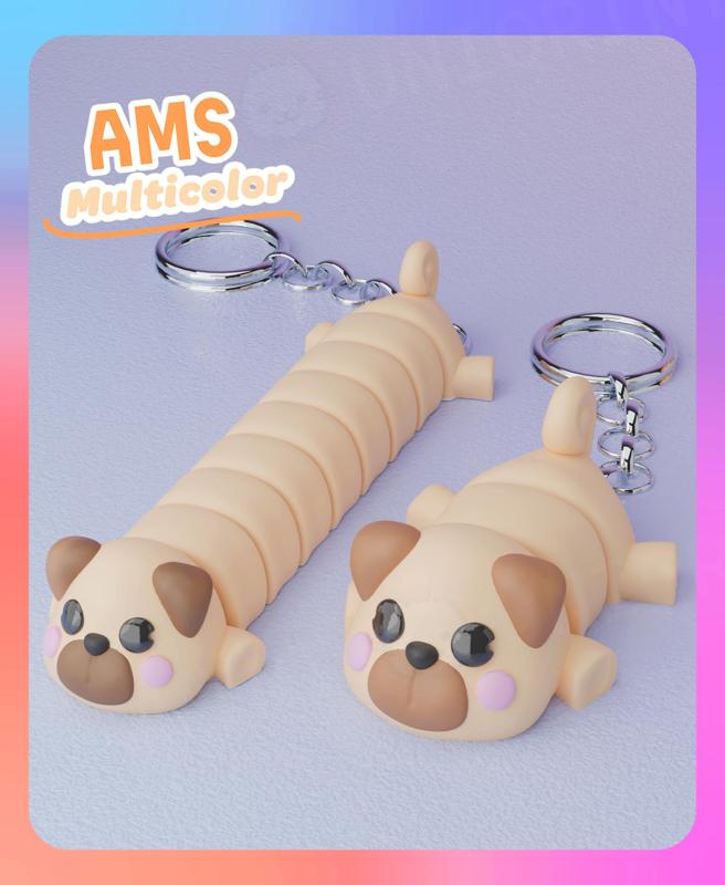 Flexi Pug Dog Laying Down Keychain Regular & Long (Multicolor)
