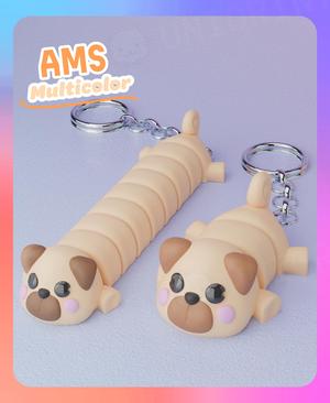 Flexi Pug Dog Laying Down Keychain Regular & Long (Multicolor)
