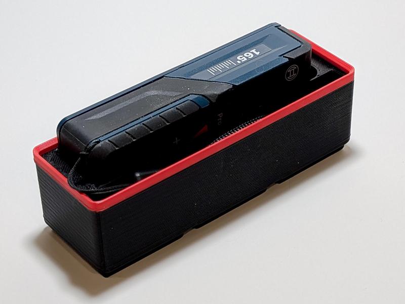 Gridfinity Bosch GLM165-40 laser measure holder with tether slot