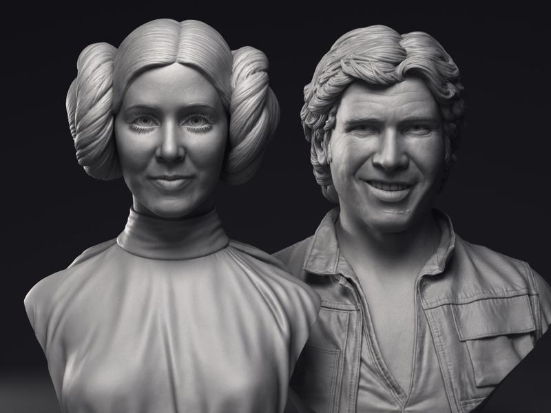 Leia and Han Solo 3d printable bust collection