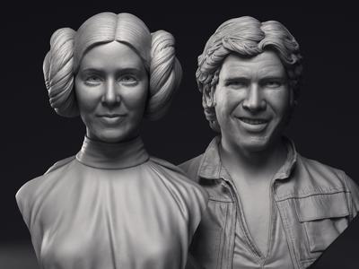 Leia and Han Solo 3d printable bust collection