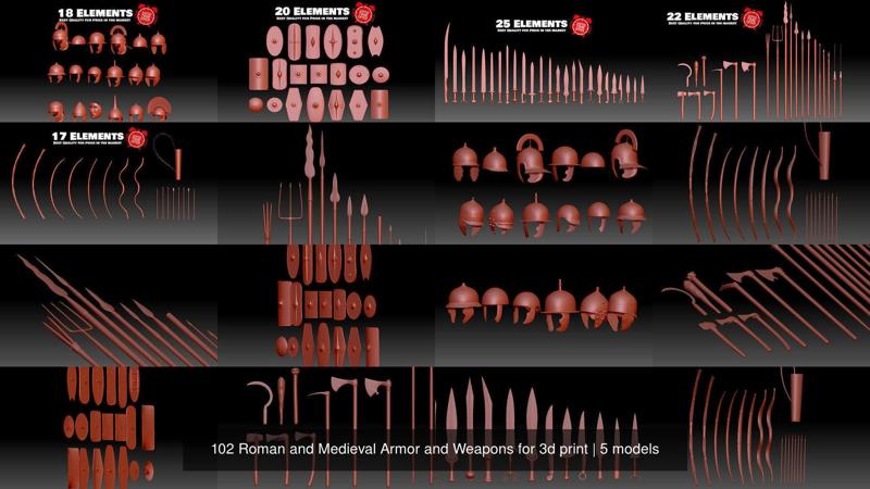 102 Roman and Medieval Armor and Weapons for 3d print 3D Model Collection