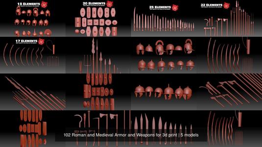 102 Roman and Medieval Armor and Weapons for 3d print 3D Model Collection