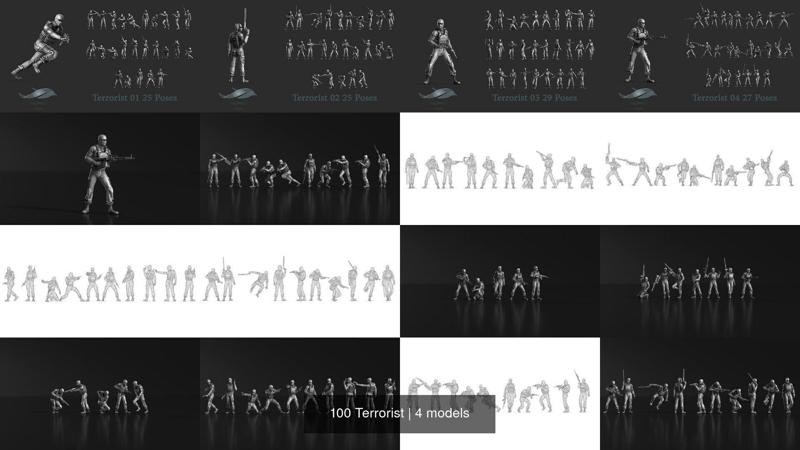 100 Terrorist 3D Model Collection