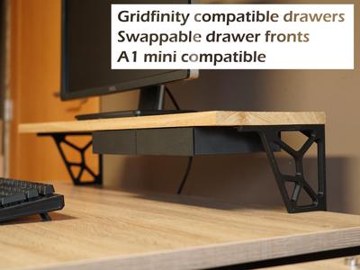 Space saving monitor riser with optional drawers