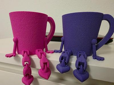 Cute FUZZY Mug, cup with flexi HEART leg