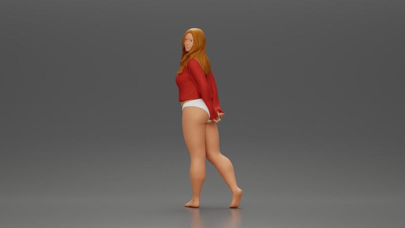 sexy girl in bikini and shirt walking and posing
