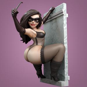 Auntie statue of female catwoman on wall
