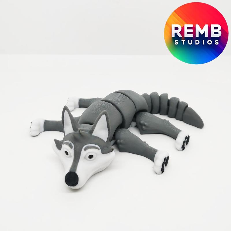 Flexi Wolf Remb Studios, STL file for 3D printing, STL print files, Print in Place