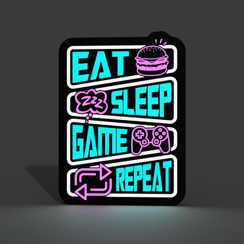 Eat Sleep Game Repeat Lightbox LED Lamp