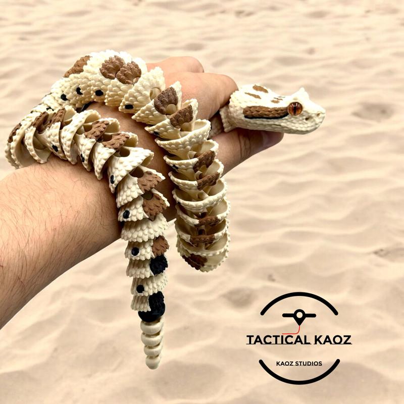 Articulated Sidewinder Rattle Snake | Pre-Painted + Optional 8mm Glass Eye Version