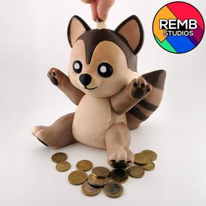 Red Panda Piggy Bank Remb Studios, No Support, STL file for 3D printing, STL print files, Print in Place