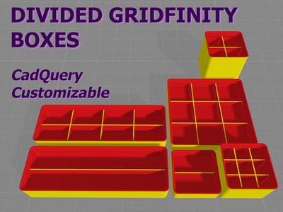 Divided Gridfinity Boxes (CadQuery Customizable)