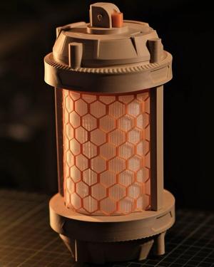Futuristic Grenade Lamp – Sci-Fi Inspired LED Light with Honeycomb Diffuser