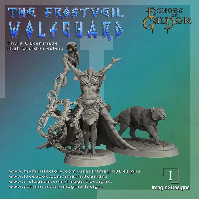 Druid Priestess Thyra Oakenshade and Snow Leopard Silverclaw