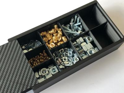 Screw box with sliding lid small parts organizer