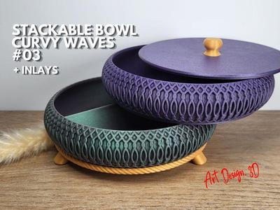 Stackable Bowl Tray - Curvy Waves 03 + Inlays