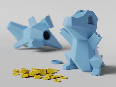Low-poly Totodile - Piggy Bank