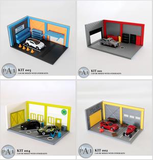 FULL PACKAGE - SET OF 4!! MINI GARAGE DIORAMAS 1/64 SCALE DIECASTS